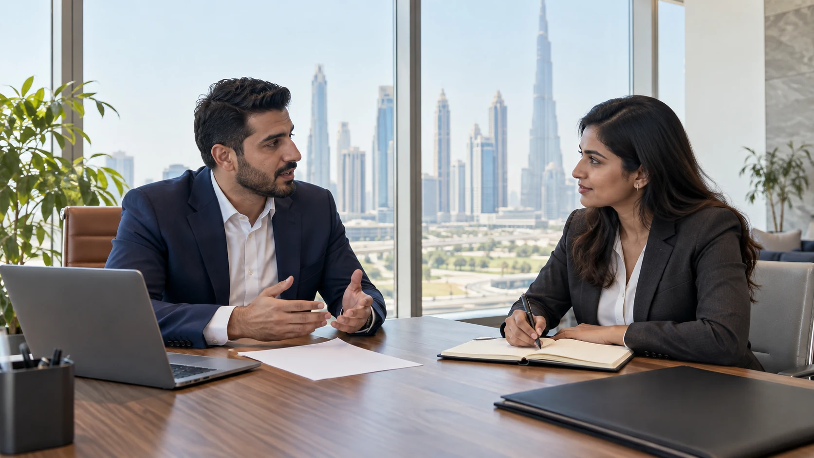 Business client and coordinator discussing service requirements